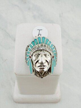 925 sterling silver Native American Chief ring turquoise Indian Face
